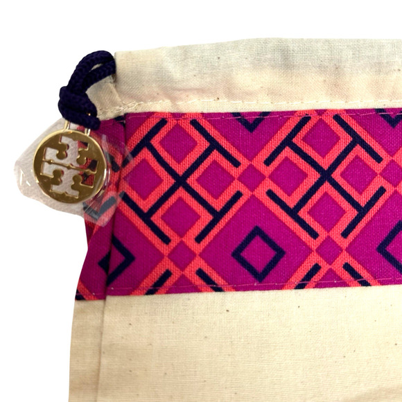 Tory Burch Dust Bag Drawstring Cloth Canvas 8" X 6" Pink Geometric Travel - Picture 4 of 5